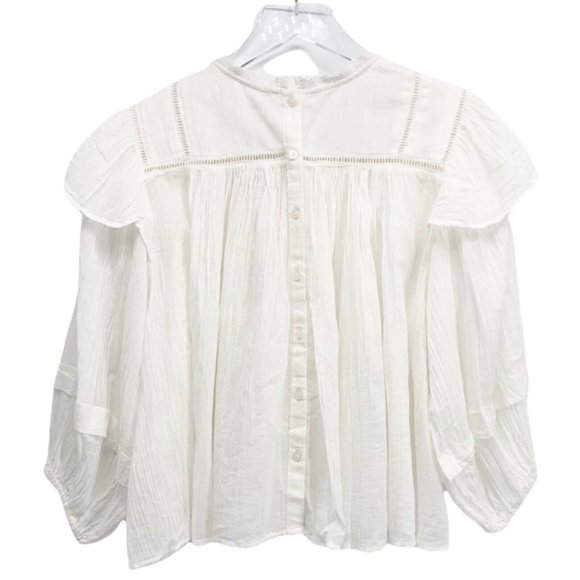 Free People Ivory Laura Ruffle Embroidered  Blouse Size X-Small - Picture 4 of 5